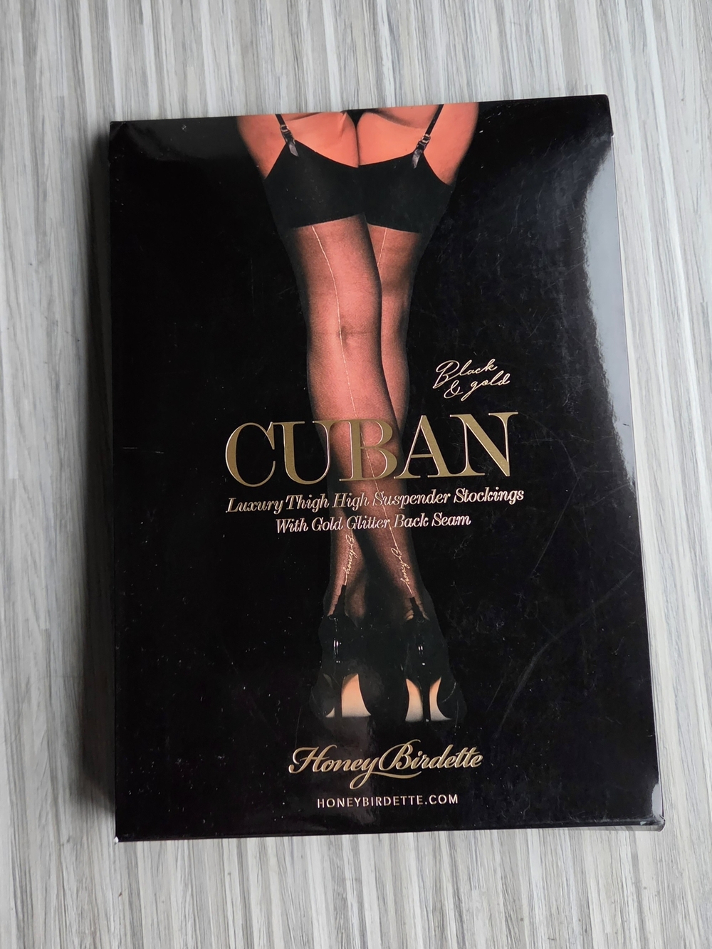 Honey Birdette Cuban Luxury Thigh High Stockings - Black & Gold